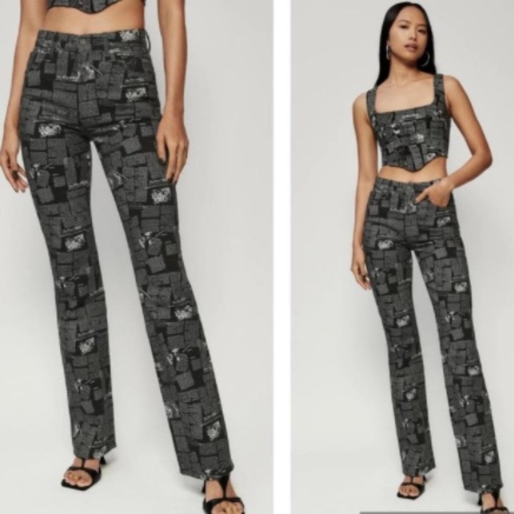 Reformation Black Newspaper Peyton Style Zine High Rise Bootcut Jeans (28)